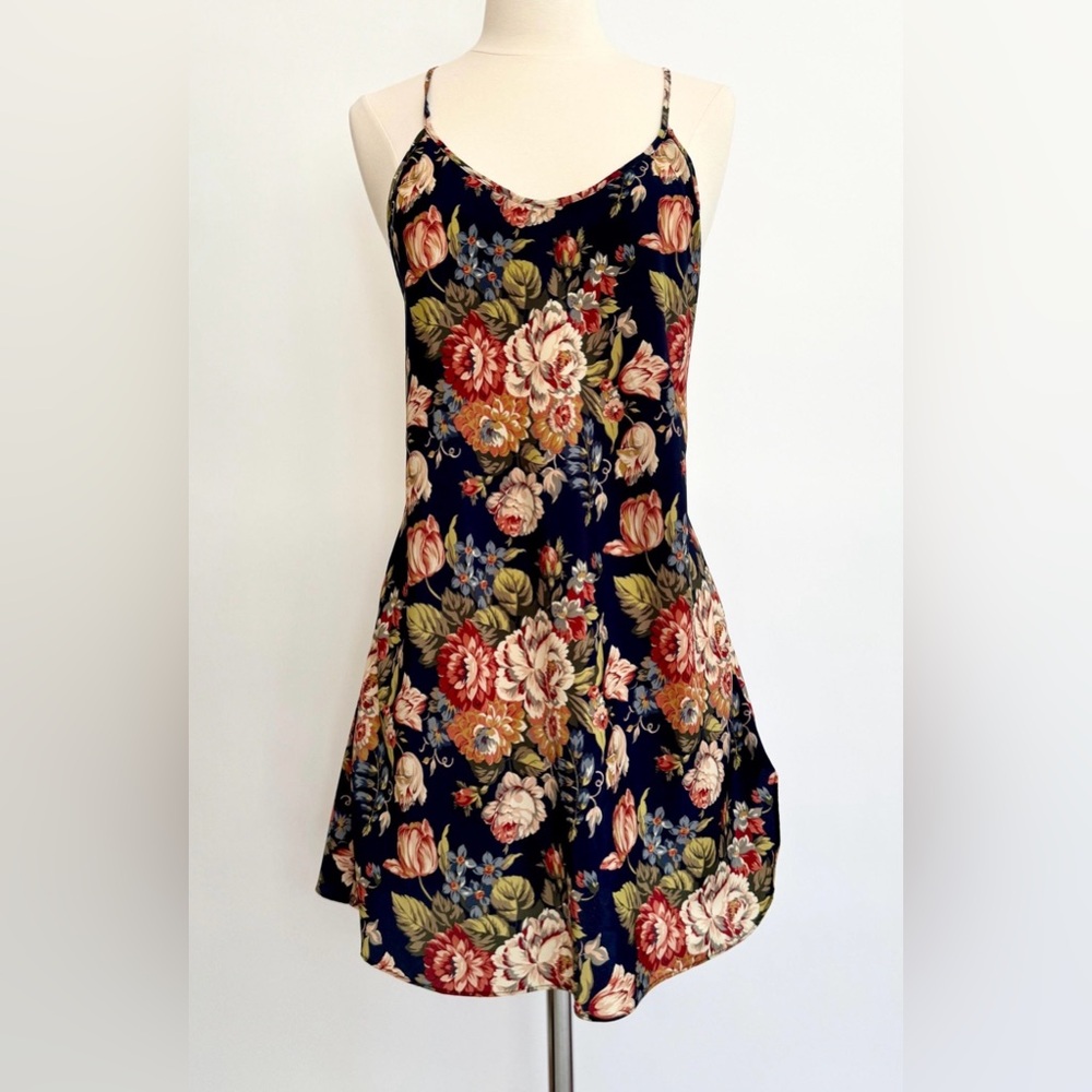 Vintage 80s 90s Victorias Secret Autumnal Floral Print Night Slip Gold Tag Small